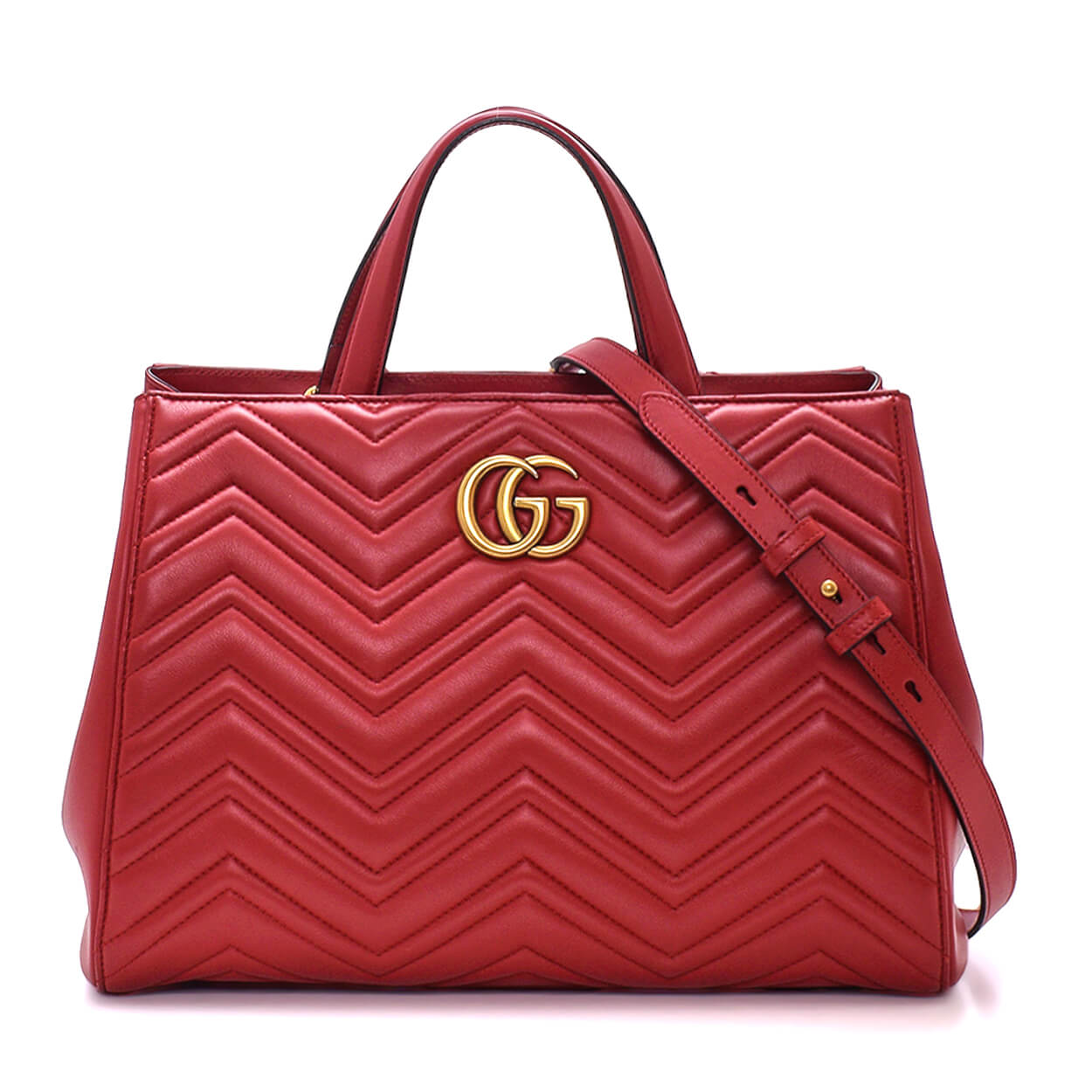 Gucci - Red Matelasse Leather GG Marmont Tote Bag